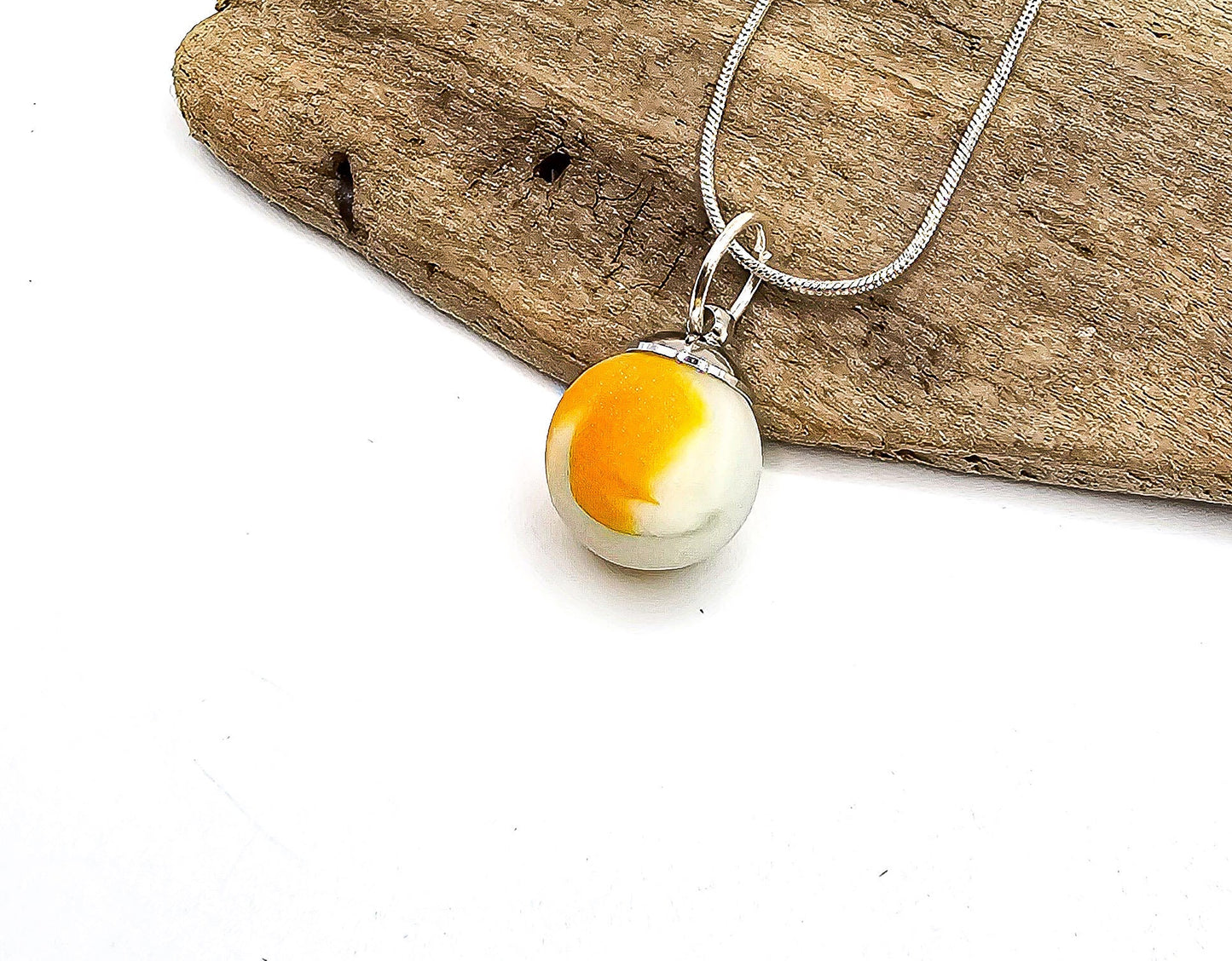 Genuine Sea Glass Marble/Orange Sea Glass Marble Pendant/Sea Glass Pendant/Sea Glass Necklace/Unique Gift