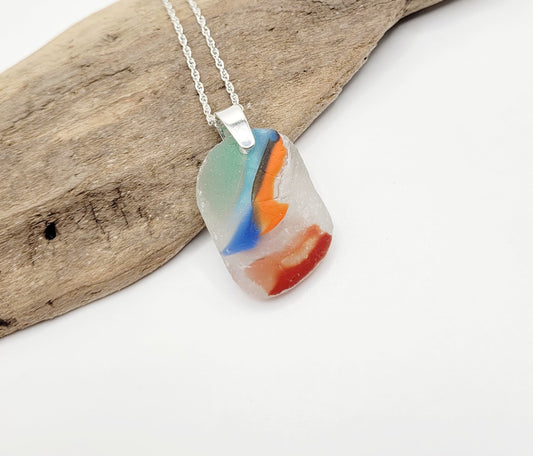 Genuine Sea Glass/Very Rare Art Glass Sea Glass/Sea Glass and Sterling Silver Necklace/Art Sea Glass Pendant/Genuine Sea Glass Jewelry/187