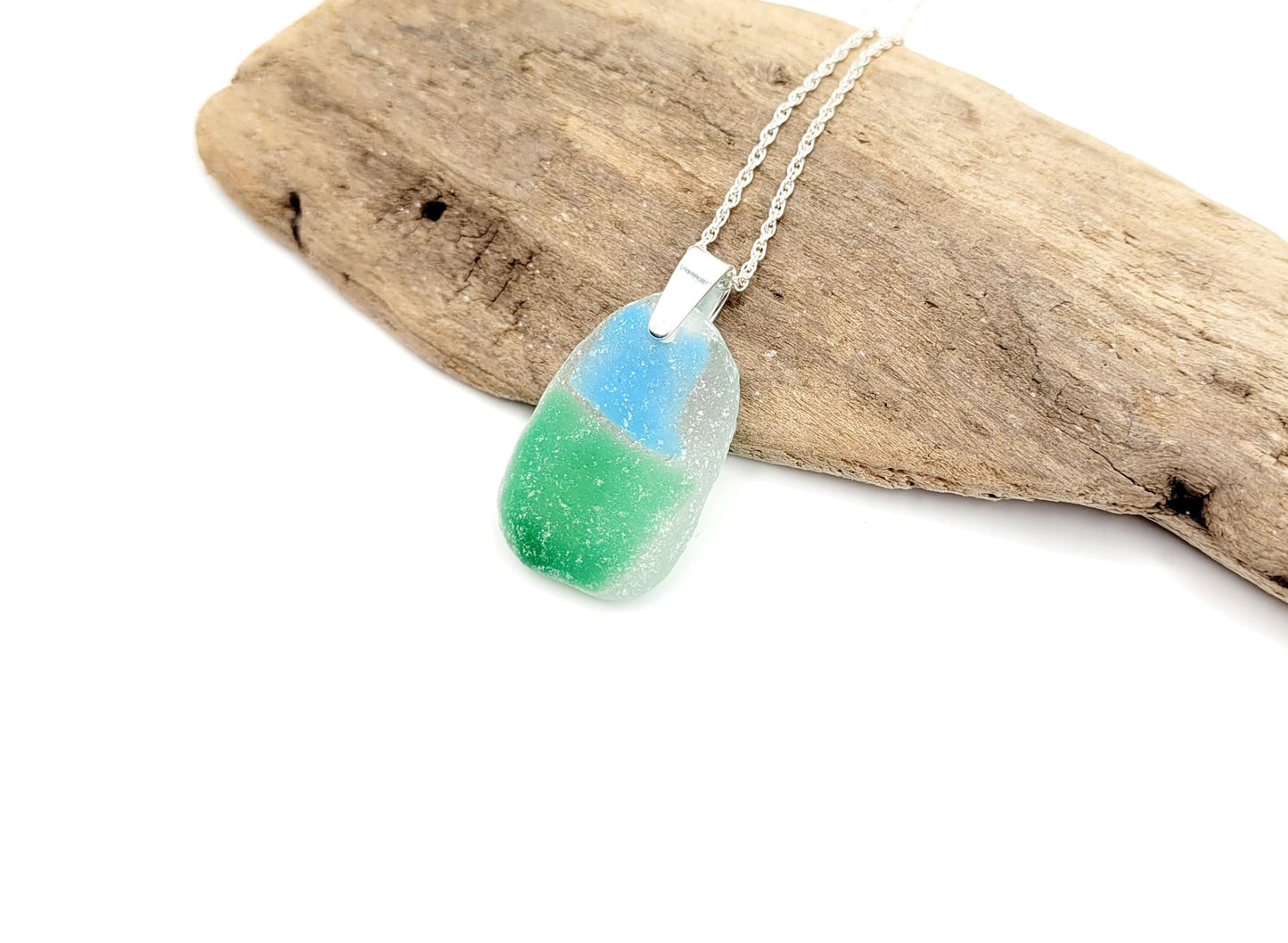 Genuine Sea Glass/Very Rare Art Glass Sea Glass/Sea Glass and Sterling Silver Necklace/Art Sea Glass Pendant/Genuine Sea Glass Jewelry/188