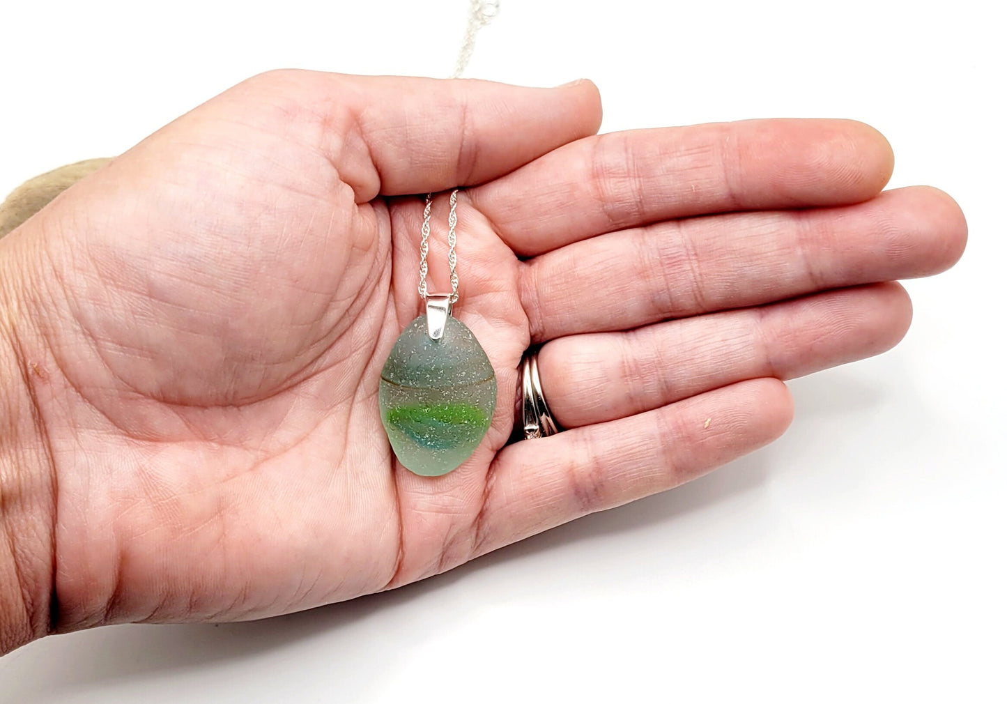 Genuine Sea Glass/Very Rare Art Glass Sea Glass/Sea Glass and Sterling Silver Necklace/Art Sea Glass Pendant/Genuine Sea Glass Jewelry/189