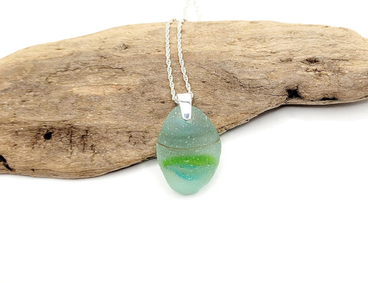 Genuine Sea Glass/Very Rare Art Glass Sea Glass/Sea Glass and Sterling Silver Necklace/Art Sea Glass Pendant/Genuine Sea Glass Jewelry/189