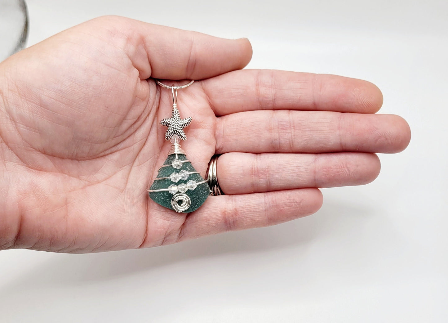 Genuine Sea Glass Christmas Tree Pendant/Sea Glass Christmas Tree Ornament/Coastal Ornament/Beach Decor/60