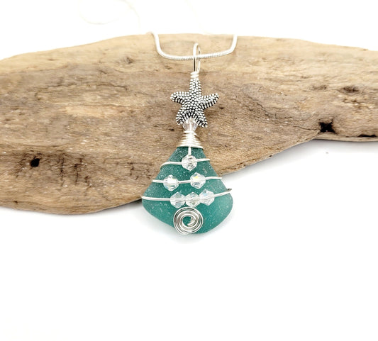 Genuine Sea Glass Christmas Tree Pendant/Sea Glass Christmas Tree Ornament/Coastal Ornament/Beach Decor/60