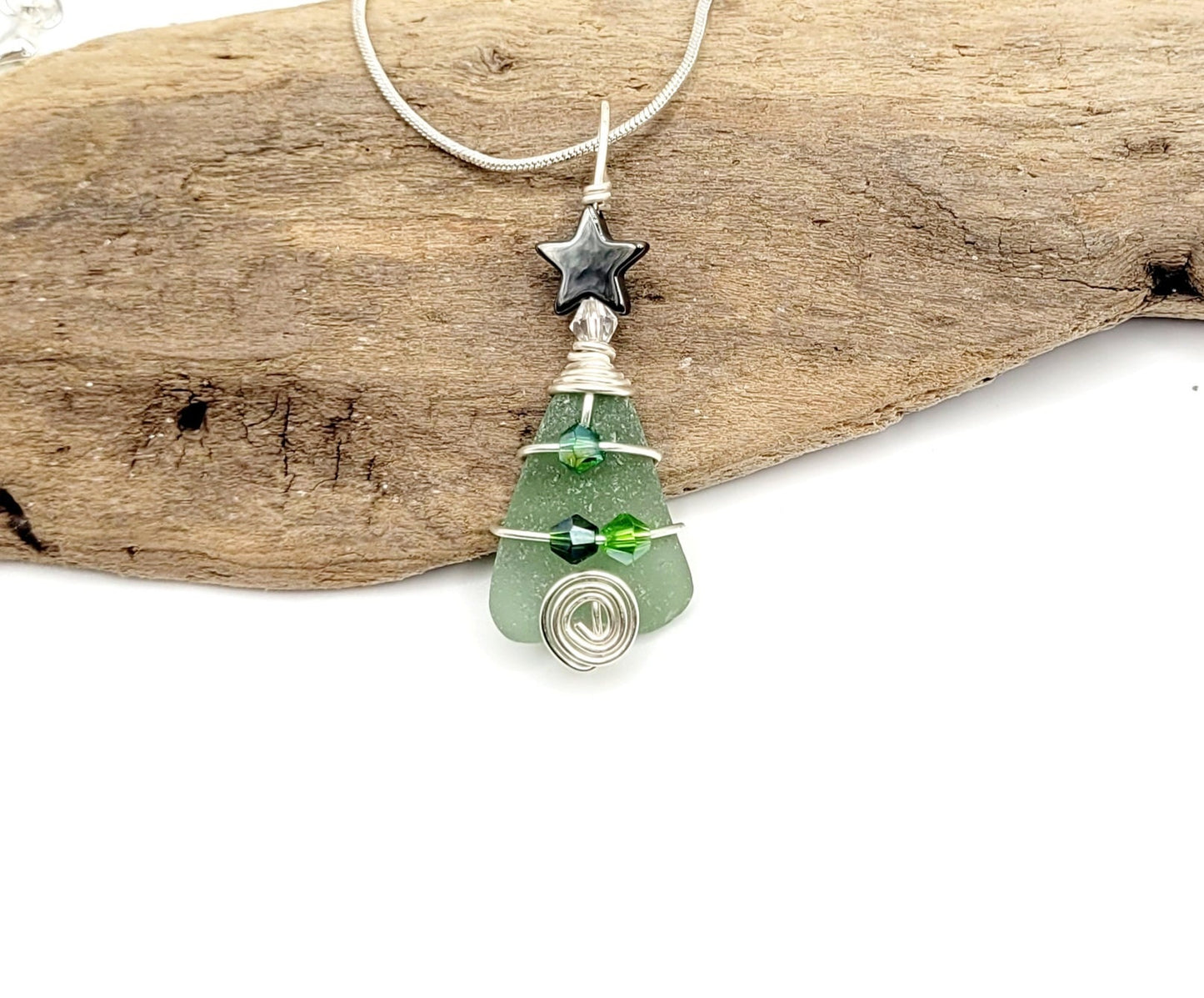 Genuine Sea Glass Christmas Tree Pendant/Sea Glass Christmas Tree Ornament/Coastal Ornament/Beach Decor/61