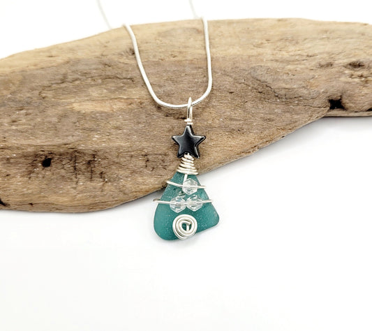 Genuine Sea Glass Christmas Tree Pendant/Sea Glass Christmas Tree Ornament/Coastal Ornament/Beach Decor/62