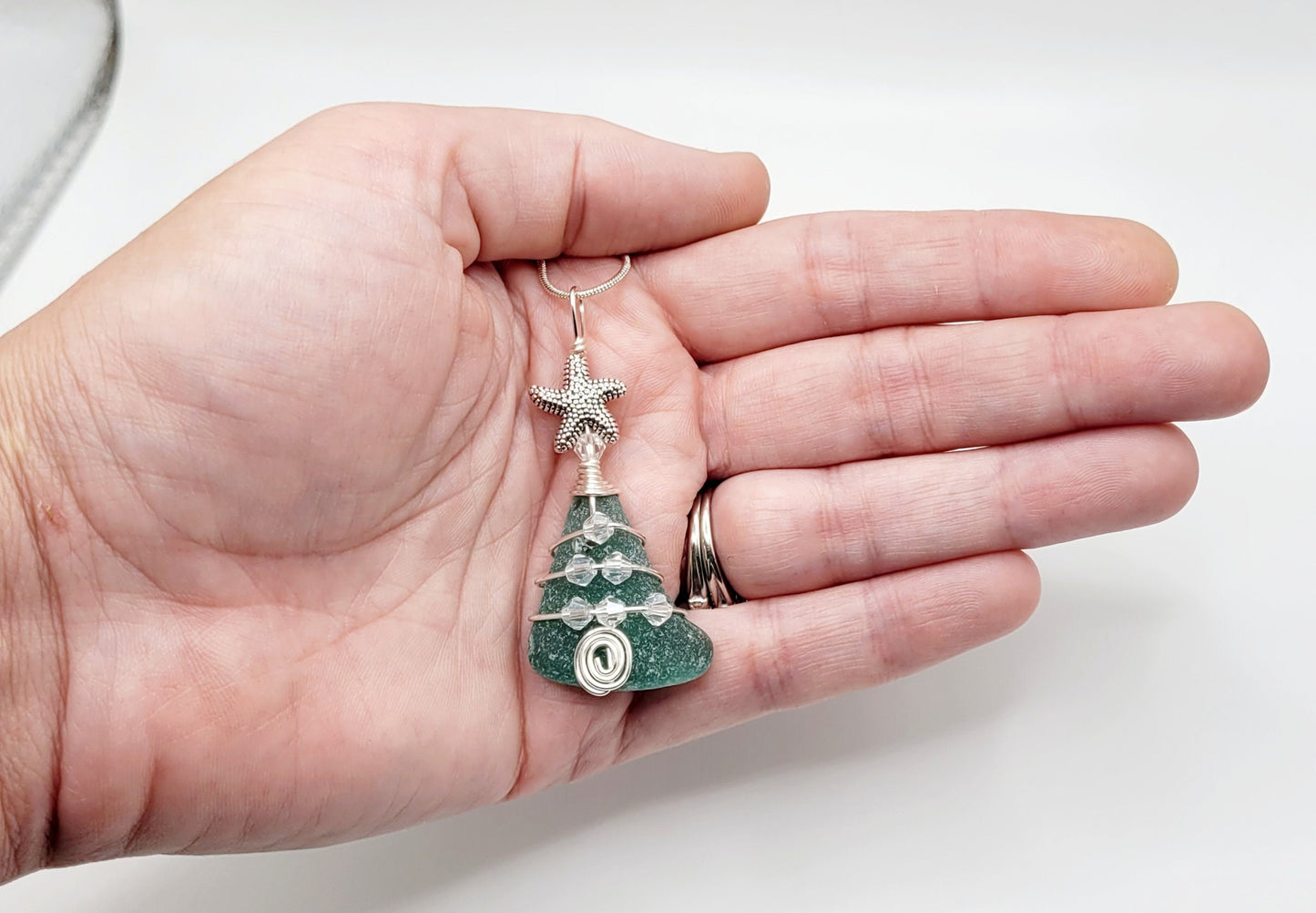 Genuine Sea Glass Christmas Tree Pendant/Sea Glass Christmas Tree Ornament/Coastal Ornament/Beach Decor/63