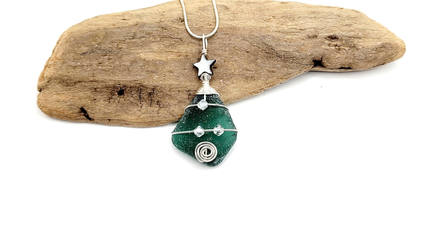 Genuine Sea Glass Christmas Tree Pendant/Sea Glass Christmas Tree Ornament/Coastal Ornament/Beach Decor/64