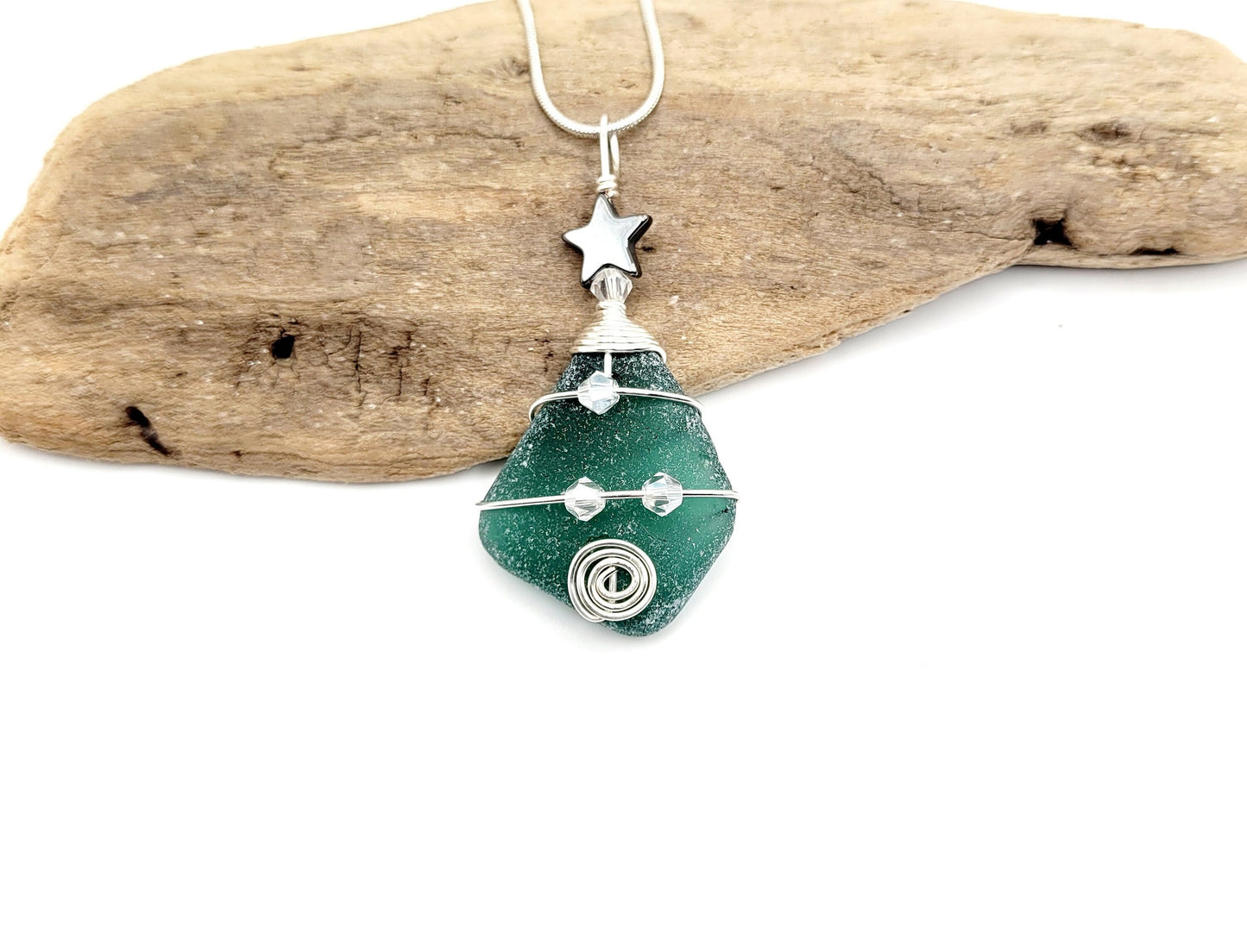 Genuine Sea Glass Christmas Tree Pendant/Sea Glass Christmas Tree Ornament/Coastal Ornament/Beach Decor/64