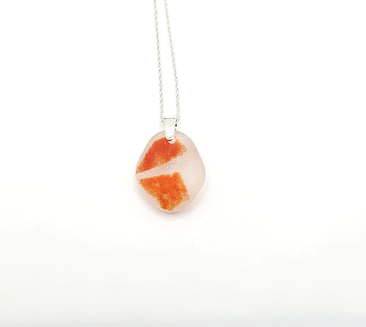 Genuine Sea Glass/Sea Glass and Sterling Silver Necklace/Art Glass/ Orange Flash Glass Pendant/Genuine Sea Glass Jewelry/192