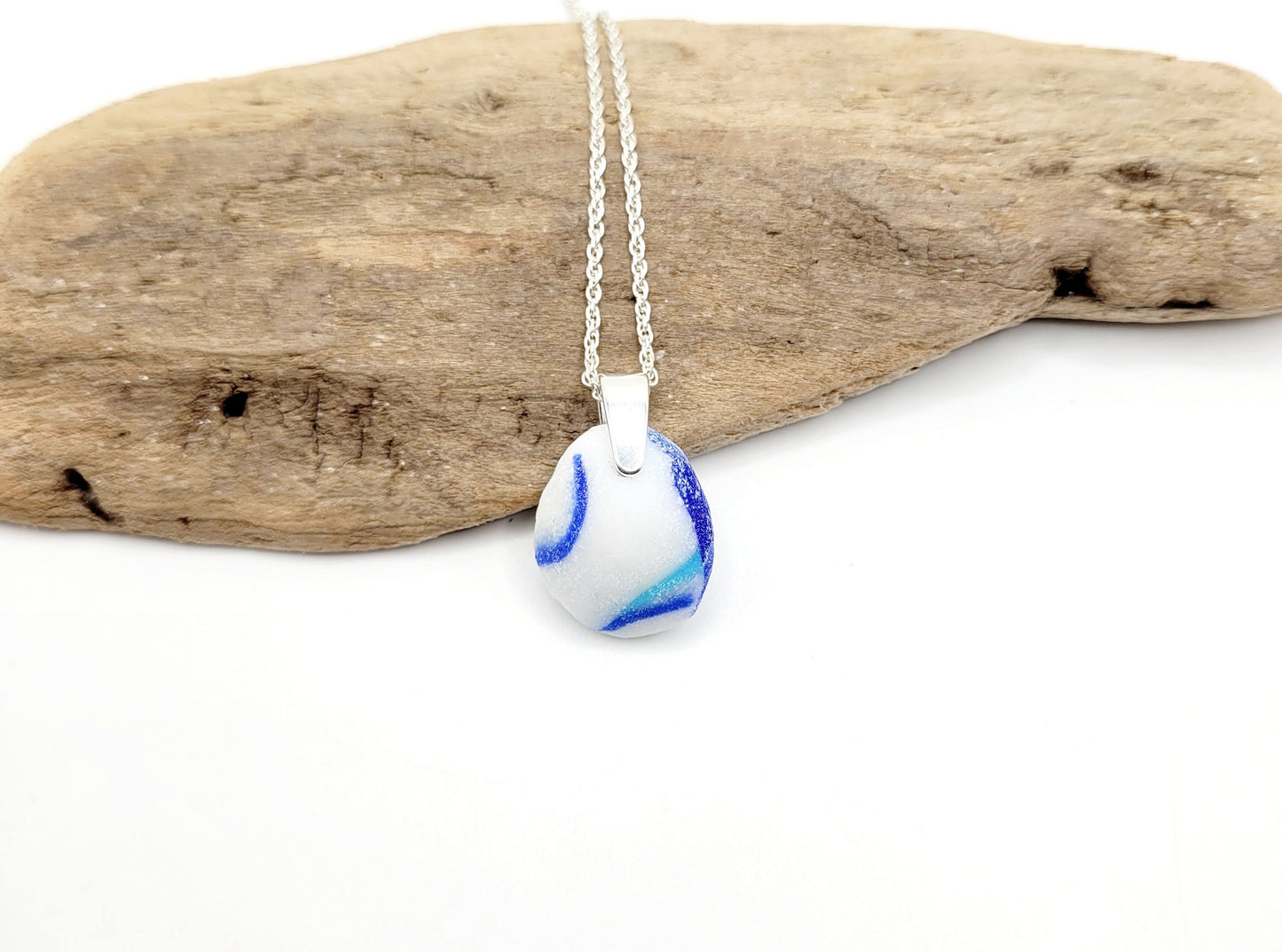 Genuine Sea Glass/Very Rare Art Glass Sea Glass/Sea Glass and Sterling Silver Necklace/Art Sea Glass Pendant/Genuine Sea Glass Jewelry/28