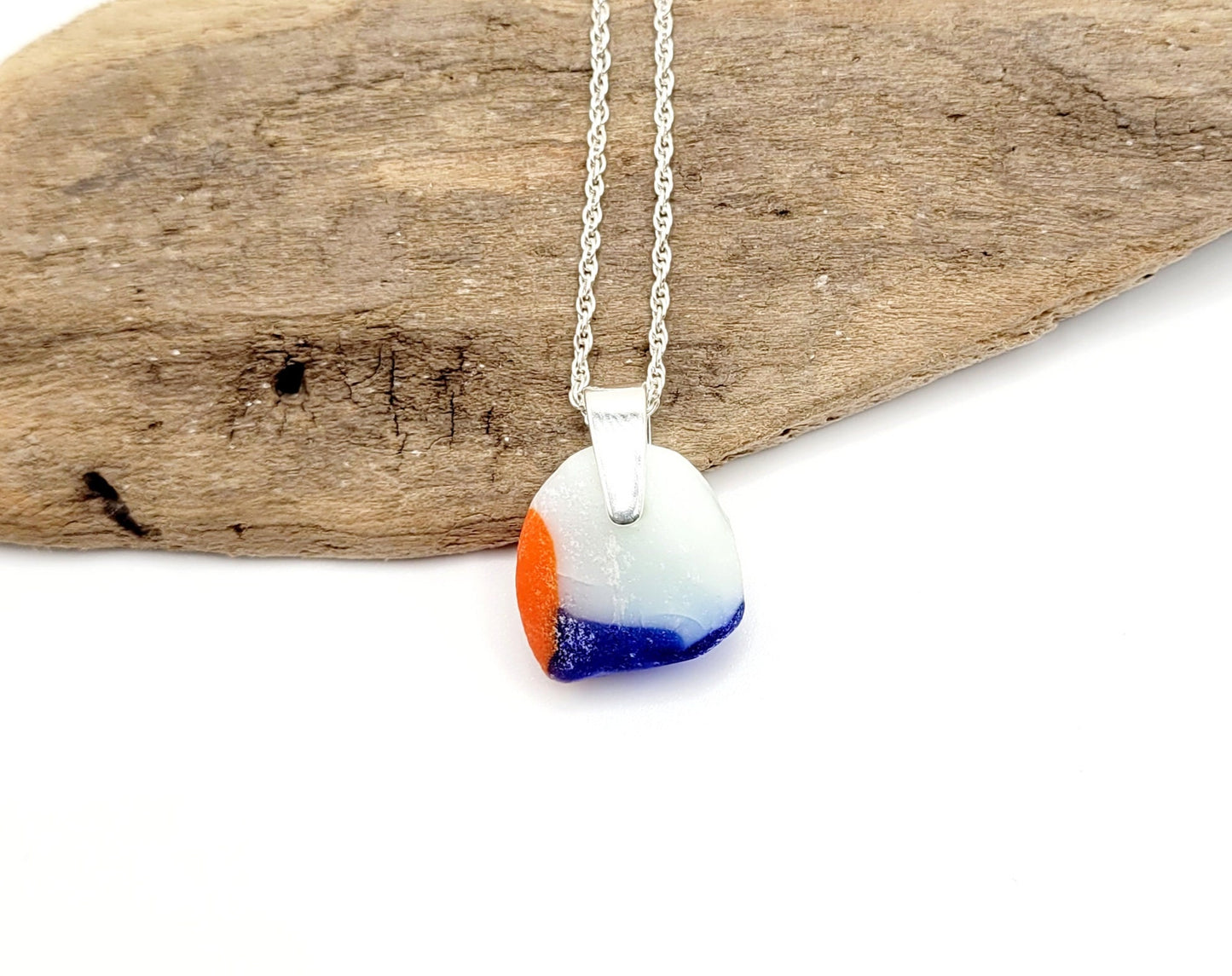 Genuine Sea Glass/Very Rare Art Glass Sea Glass/Sea Glass and Sterling Silver Necklace/Art Sea Glass Pendant/Genuine Sea Glass Jewelry/141