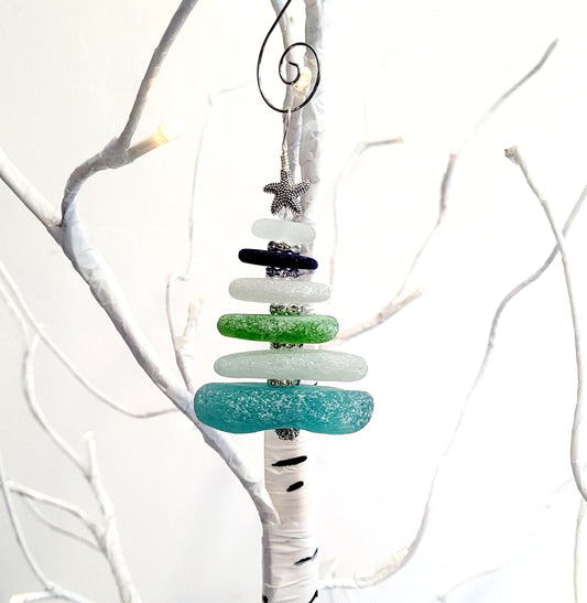 Sea Glass Christmas Tree Ornament/Sea Glass Pine Tree Ornament/Genuine Sea Glass Tree Ornament/183