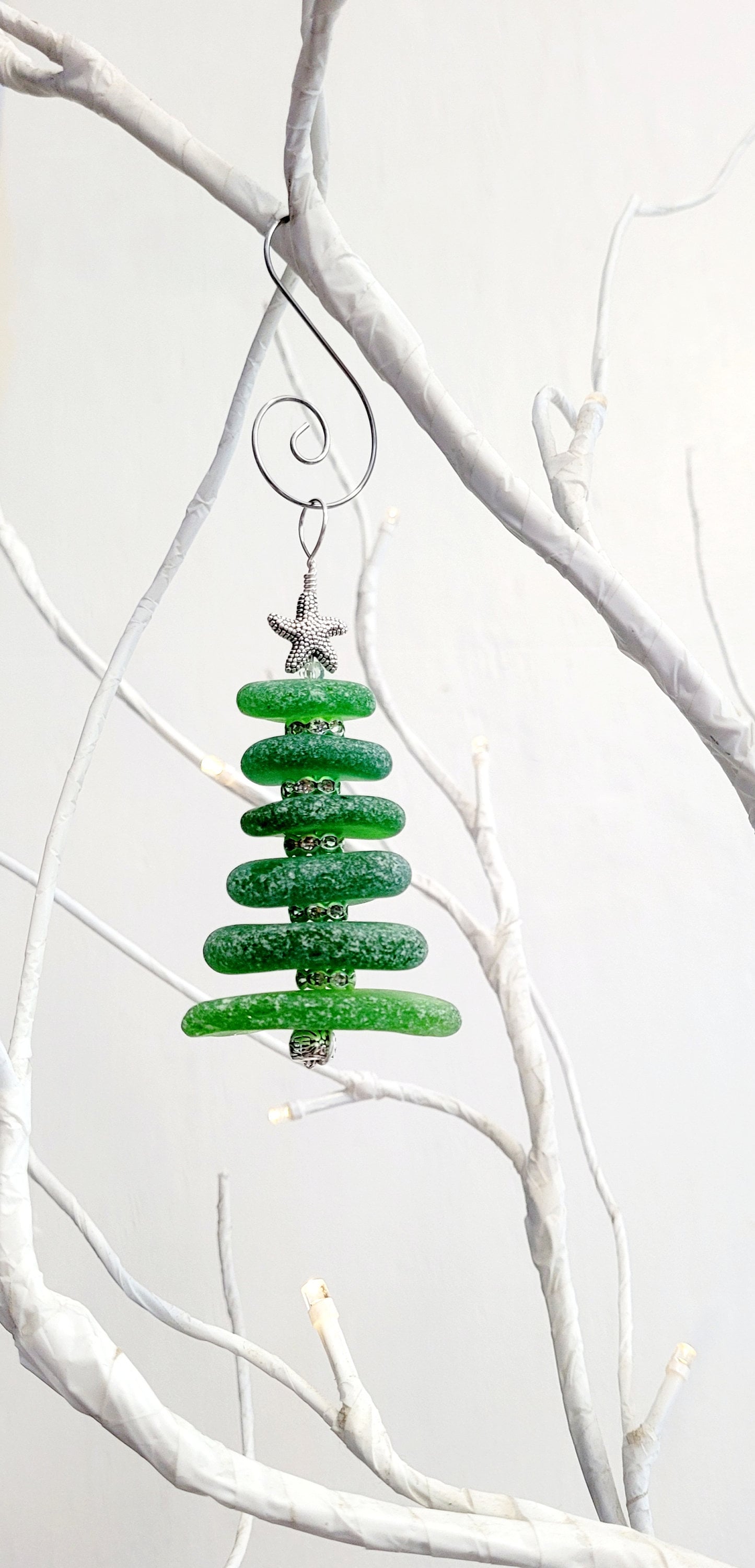 Sea Glass Christmas Tree Ornament/inches/Sea Glass Pine Tree Ornament/Genuine Sea Glass Tree Ornament/Coastal Christmas/Beach Christmas/4c