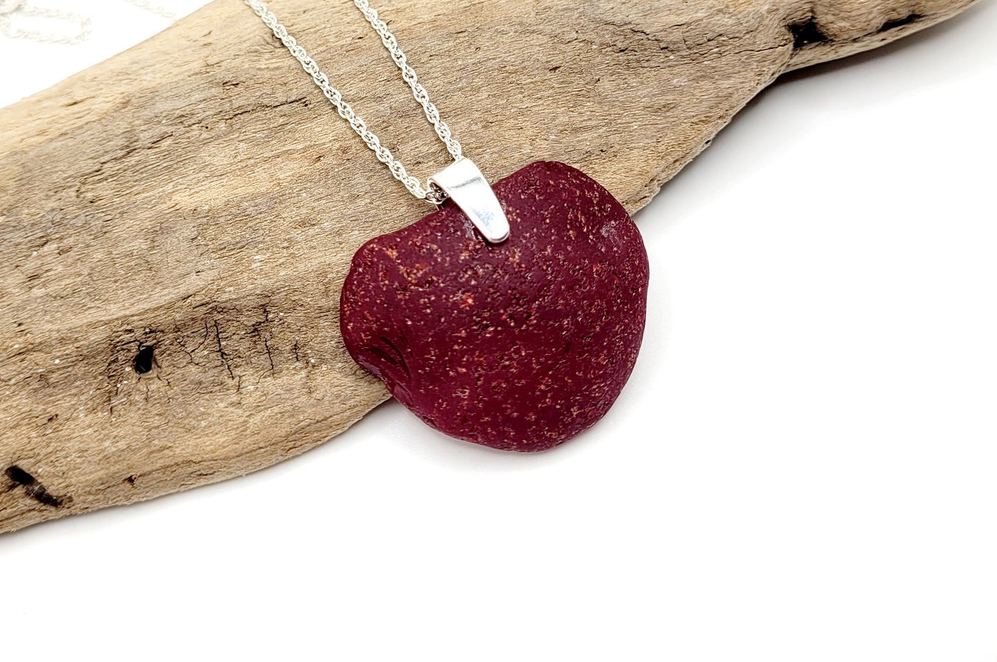 Genuine Sea Glass/ Rare Dark Red Milk Sea Glass Heart/Sea Glass/Sea Glass Necklace/Valentine's Day Gift/Glass Pendant/Coastal Jewelry/214