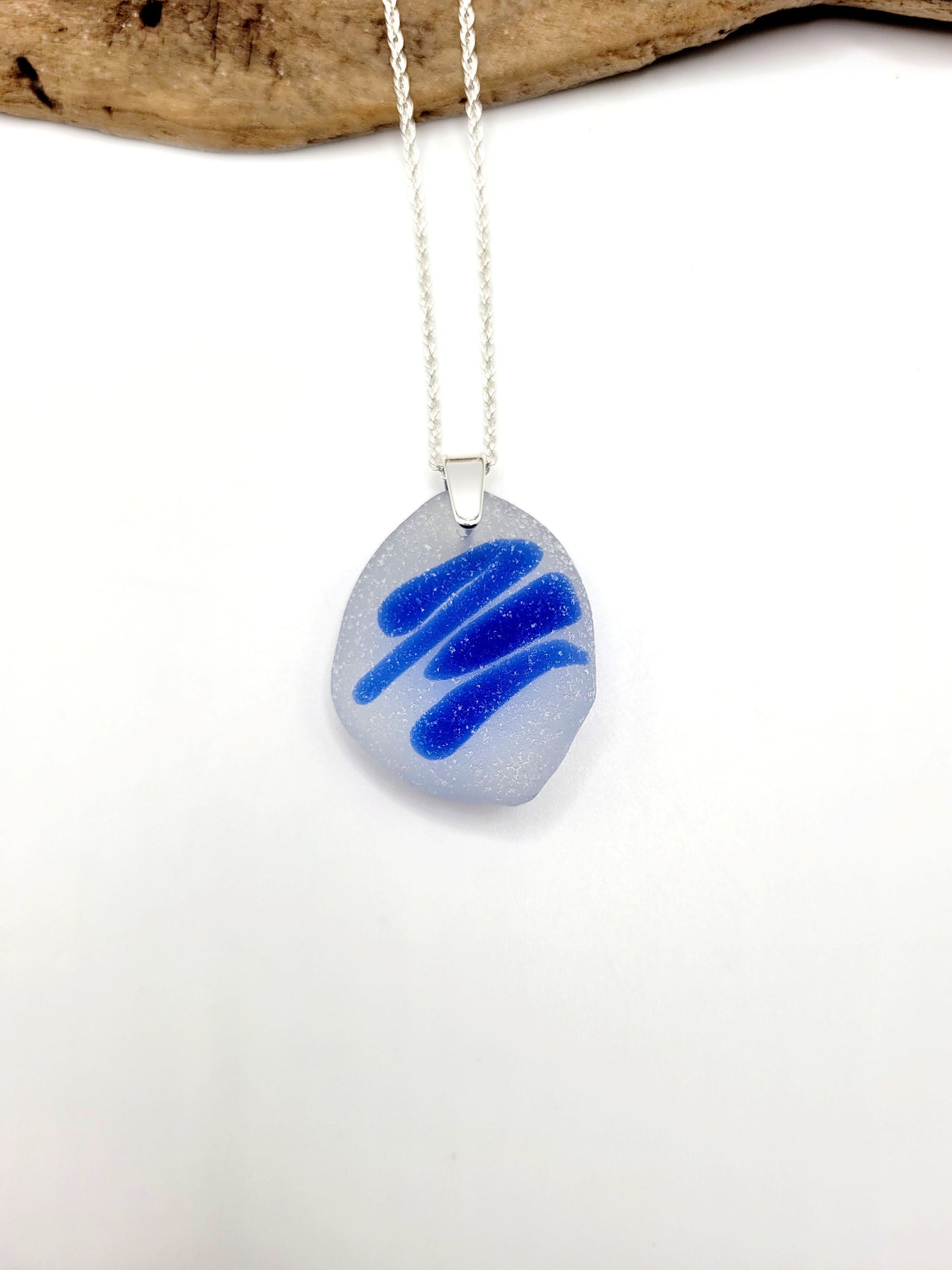 Genuine Art Sea Glass/Sea Glass and Sterling Silver Necklace/Art Glass/ Cornflower Blue Sea Glass Pendant/Genuine Sea Glass Jewelry/213