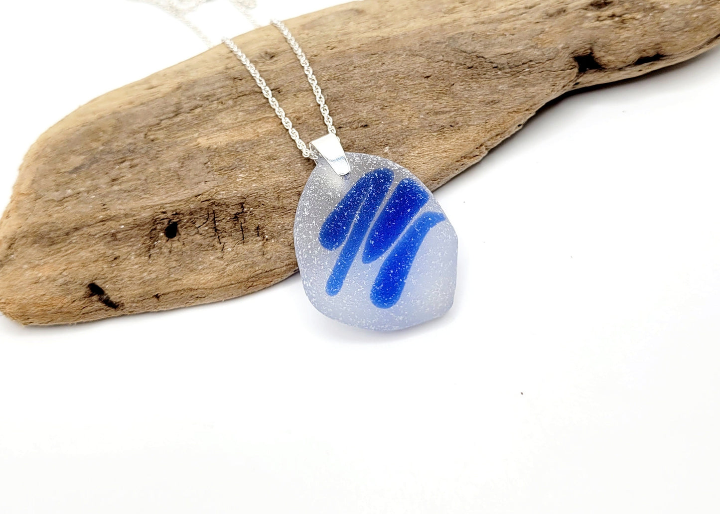 Genuine Art Sea Glass/Sea Glass and Sterling Silver Necklace/Art Glass/ Cornflower Blue Sea Glass Pendant/Genuine Sea Glass Jewelry/213