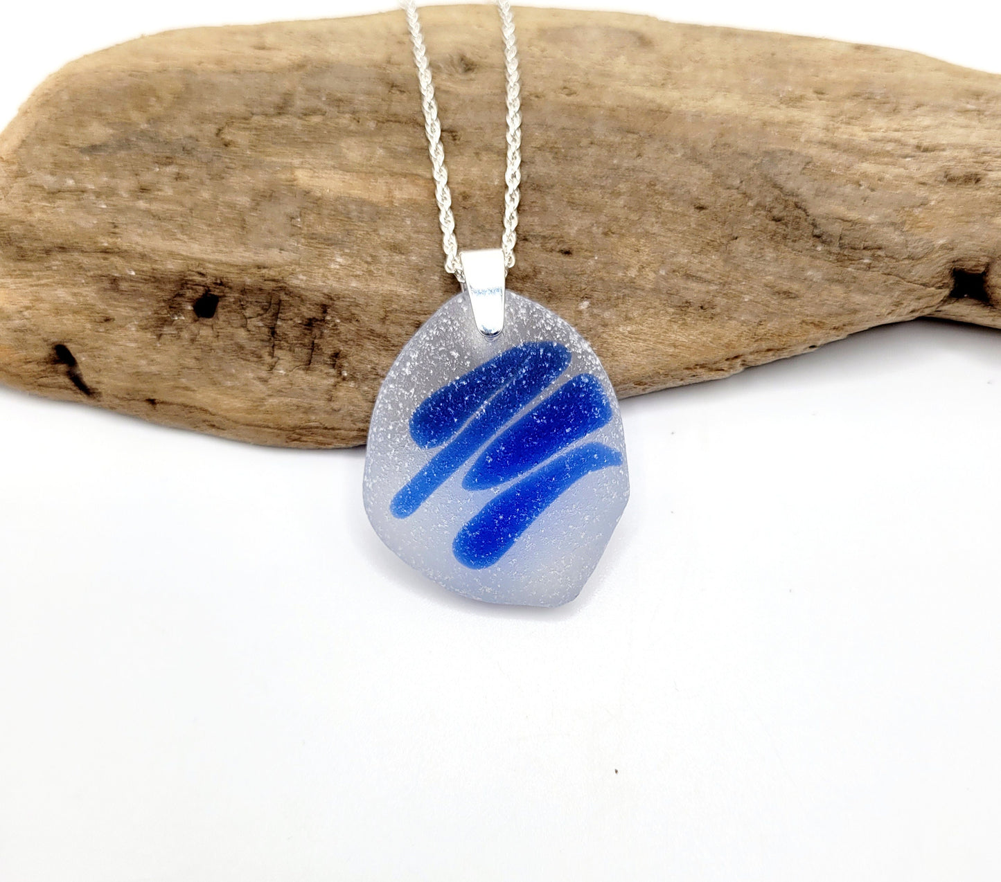 Genuine Art Sea Glass/Sea Glass and Sterling Silver Necklace/Art Glass/ Cornflower Blue Sea Glass Pendant/Genuine Sea Glass Jewelry/213