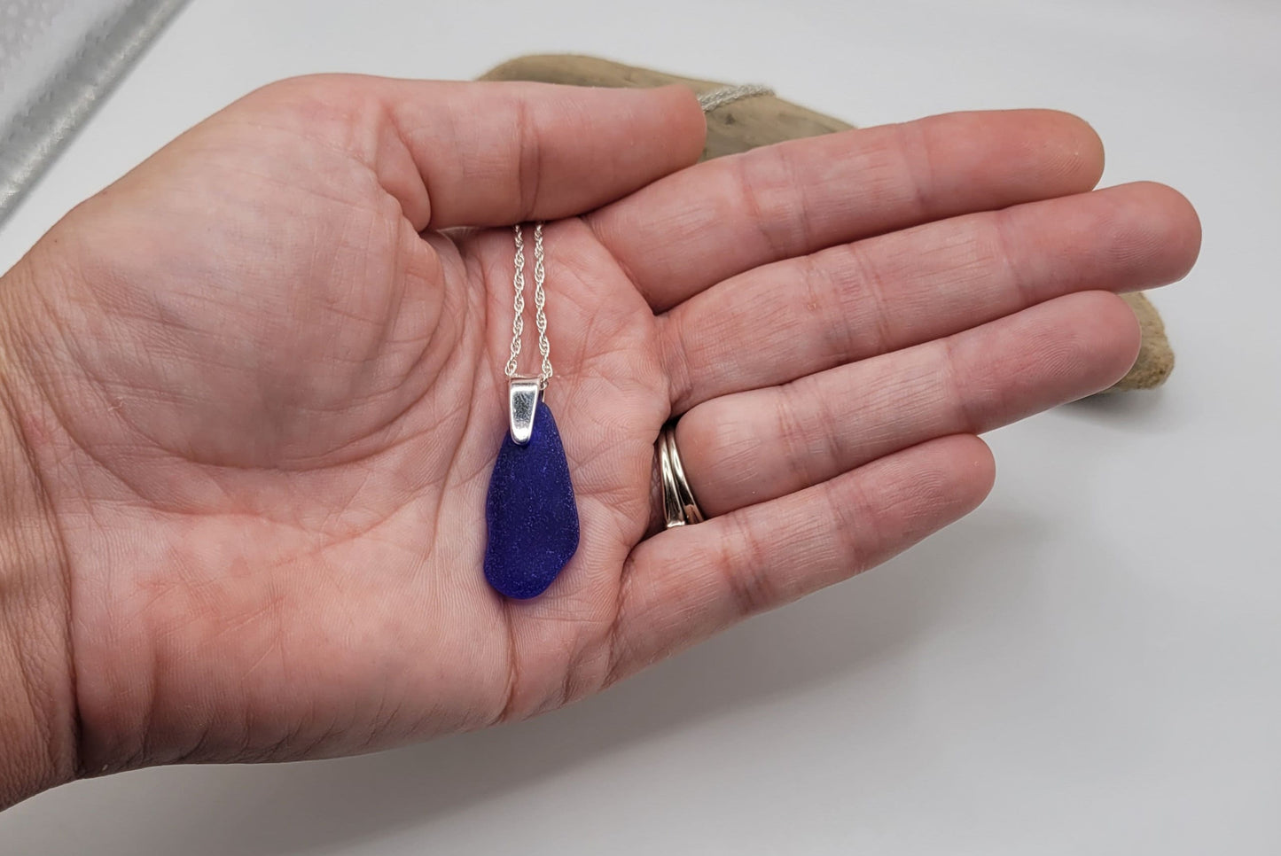 Rare Cobalt Blue Genuine Sea Glass/Sea Glass and Sterling Silver Necklace/Cobalt Glass Sea Glass Pendant/Genuine Sea Glass Jewelry/205