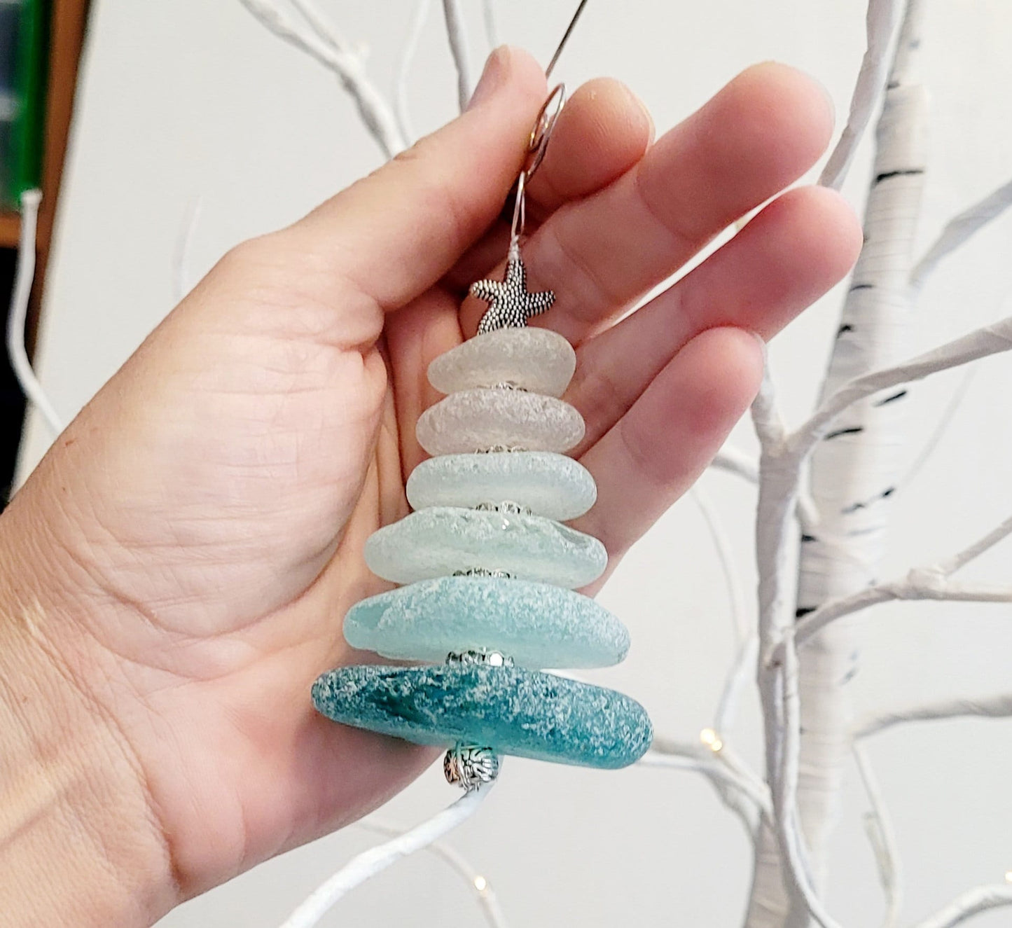 Sea Glass Christmas Tree Ornament/Sea Glass Pine Tree Ornament/Genuine Sea Glass Tree Ornament/295