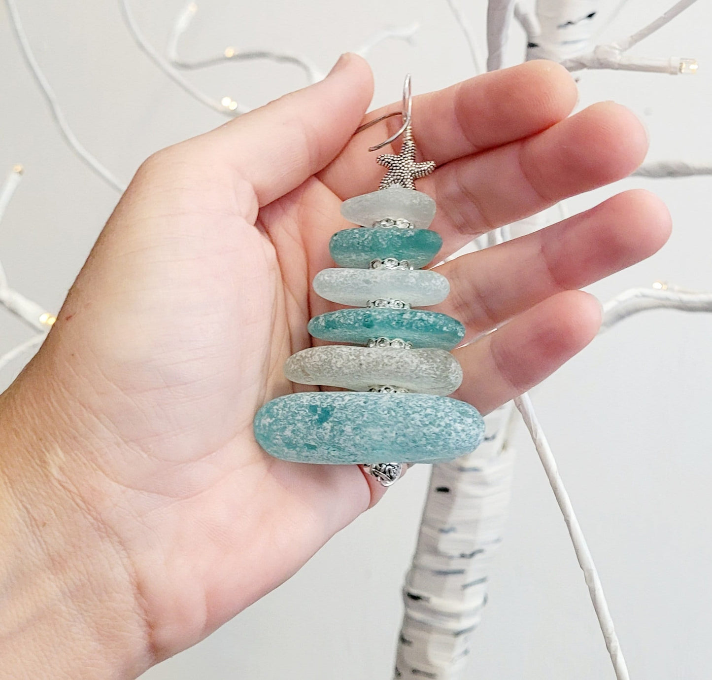 Sea Glass Christmas Tree Ornament/Sea Glass Pine Tree Ornament/Genuine Sea Glass Tree Ornament/291