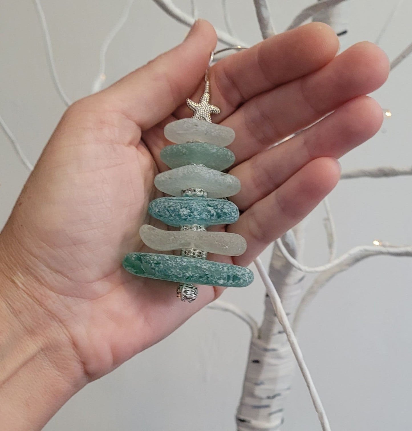 Sea Glass Christmas Tree Ornament/Sea Glass Pine Tree Ornament/Genuine Sea Glass Tree Ornament/290