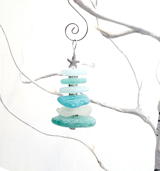 Sea Glass Christmas Tree Ornament/Sea Glass Pine Tree Ornament/Genuine Sea Glass Tree Ornament/290