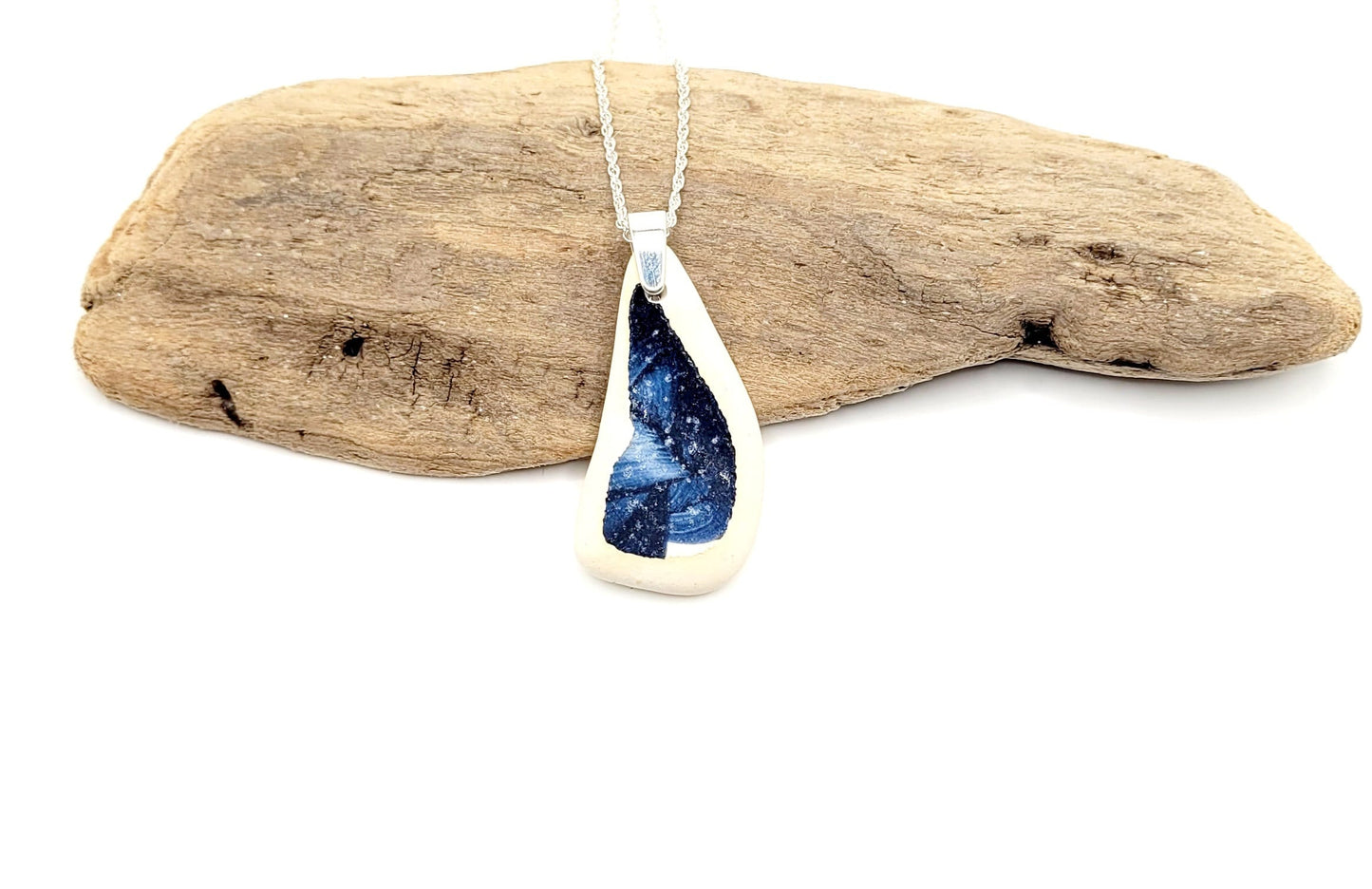 Genuine Sea Pottery Pendant Beach Ceramic Necklace Beach Ceramic Charm Unique Gift Blue Sea Pottery Sea Pottery Necklace/223