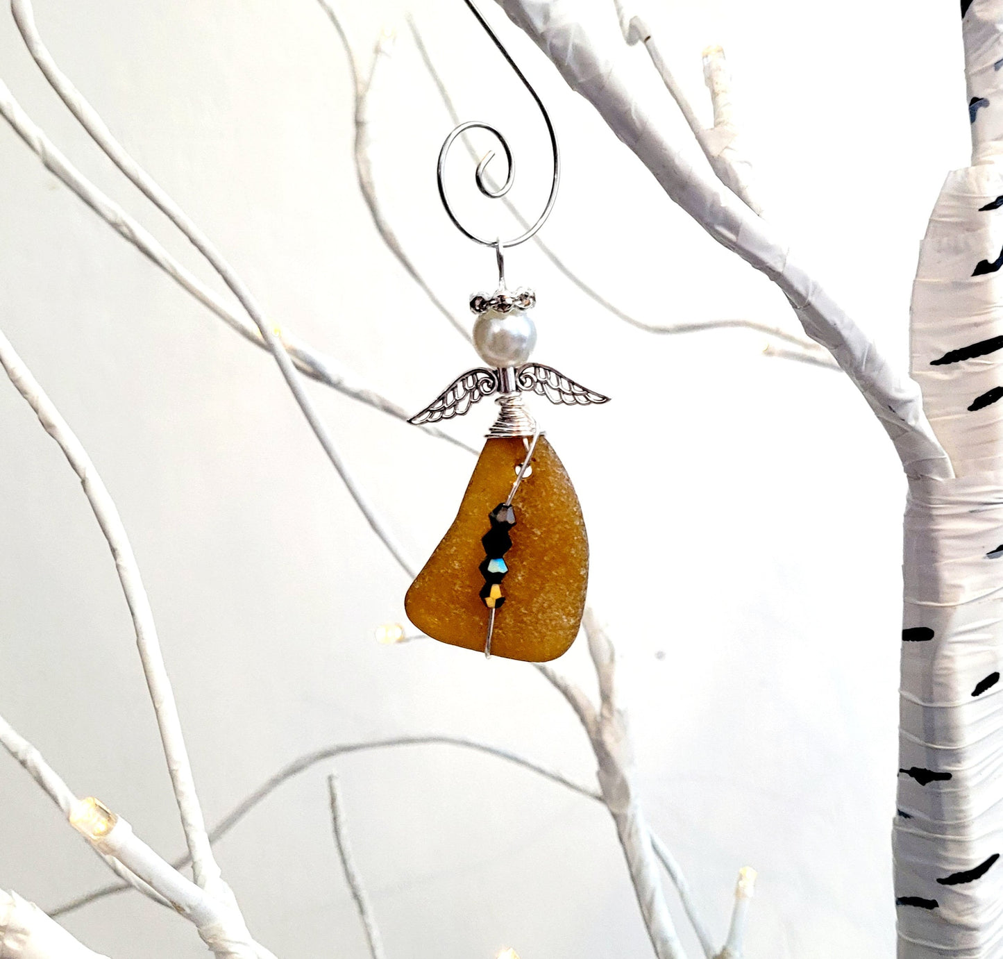 Genuine Sea Glass Angel Sun Catcher/Angel Car Charm/Angel Pendant/Angel Ornament/Get Well Gift/Religious Gift/Gift for Her/Birthday Gift/191