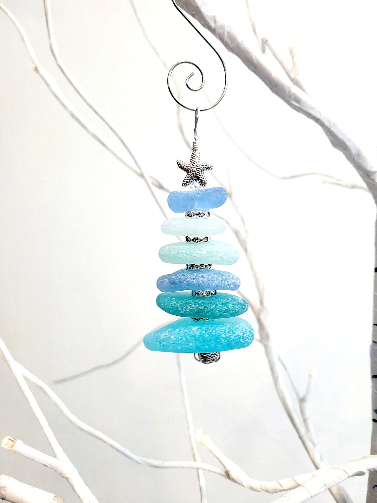 Sea Glass Christmas Tree Ornament/Sea Glass Pine Tree Ornament/Genuine Sea Glass Tree Ornament/287