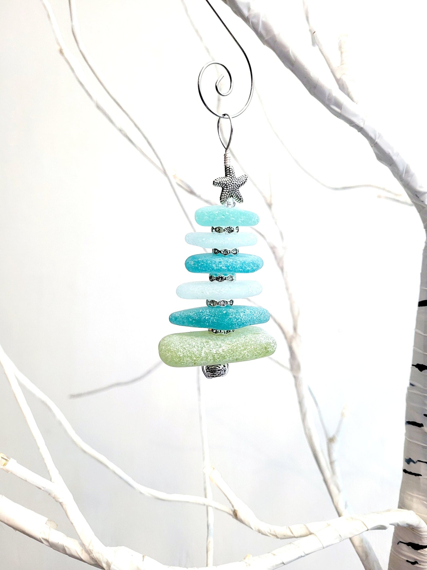 Sea Glass Christmas Tree Ornament/Sea Glass Pine Tree Ornament/Genuine Sea Glass Tree Ornament/285