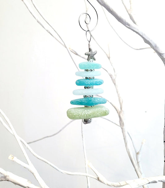 Sea Glass Christmas Tree Ornament/Sea Glass Pine Tree Ornament/Genuine Sea Glass Tree Ornament/285