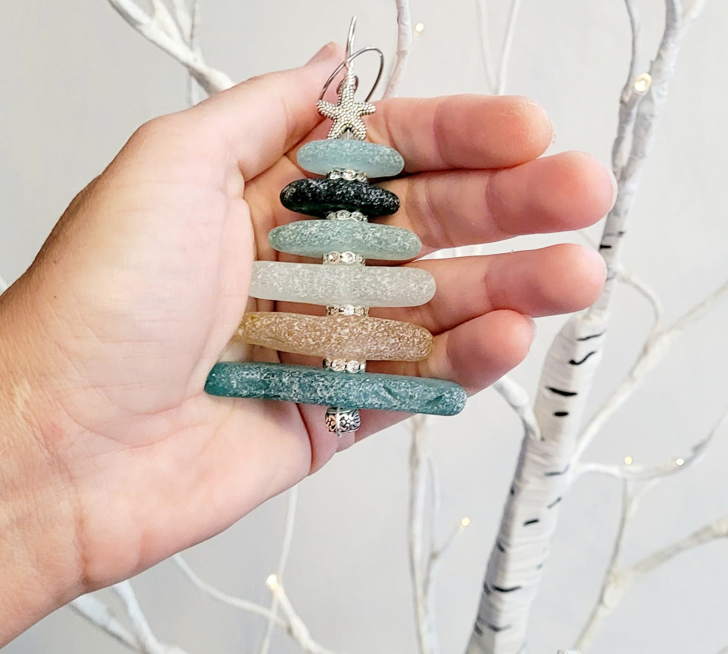 Sea Glass Christmas Tree Ornament/Sea Glass Pine Tree Ornament/Genuine Sea Glass Tree Ornament/286