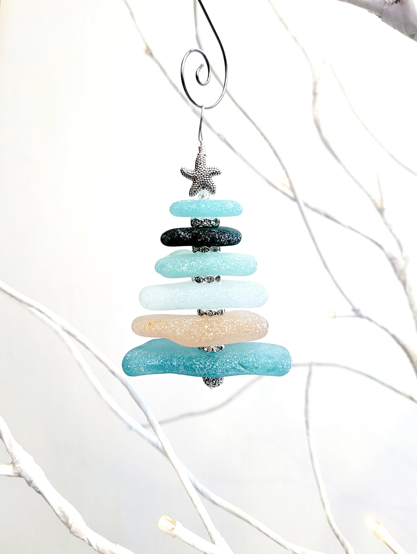 Sea Glass Christmas Tree Ornament/Sea Glass Pine Tree Ornament/Genuine Sea Glass Tree Ornament/286