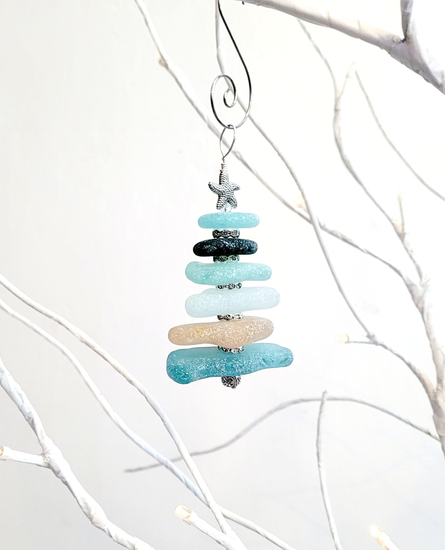 Sea Glass Christmas Tree Ornament/Sea Glass Pine Tree Ornament/Genuine Sea Glass Tree Ornament/286