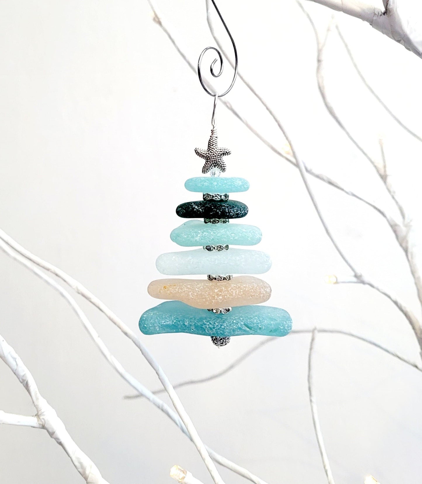 Sea Glass Christmas Tree Ornament/Sea Glass Pine Tree Ornament/Genuine Sea Glass Tree Ornament/286