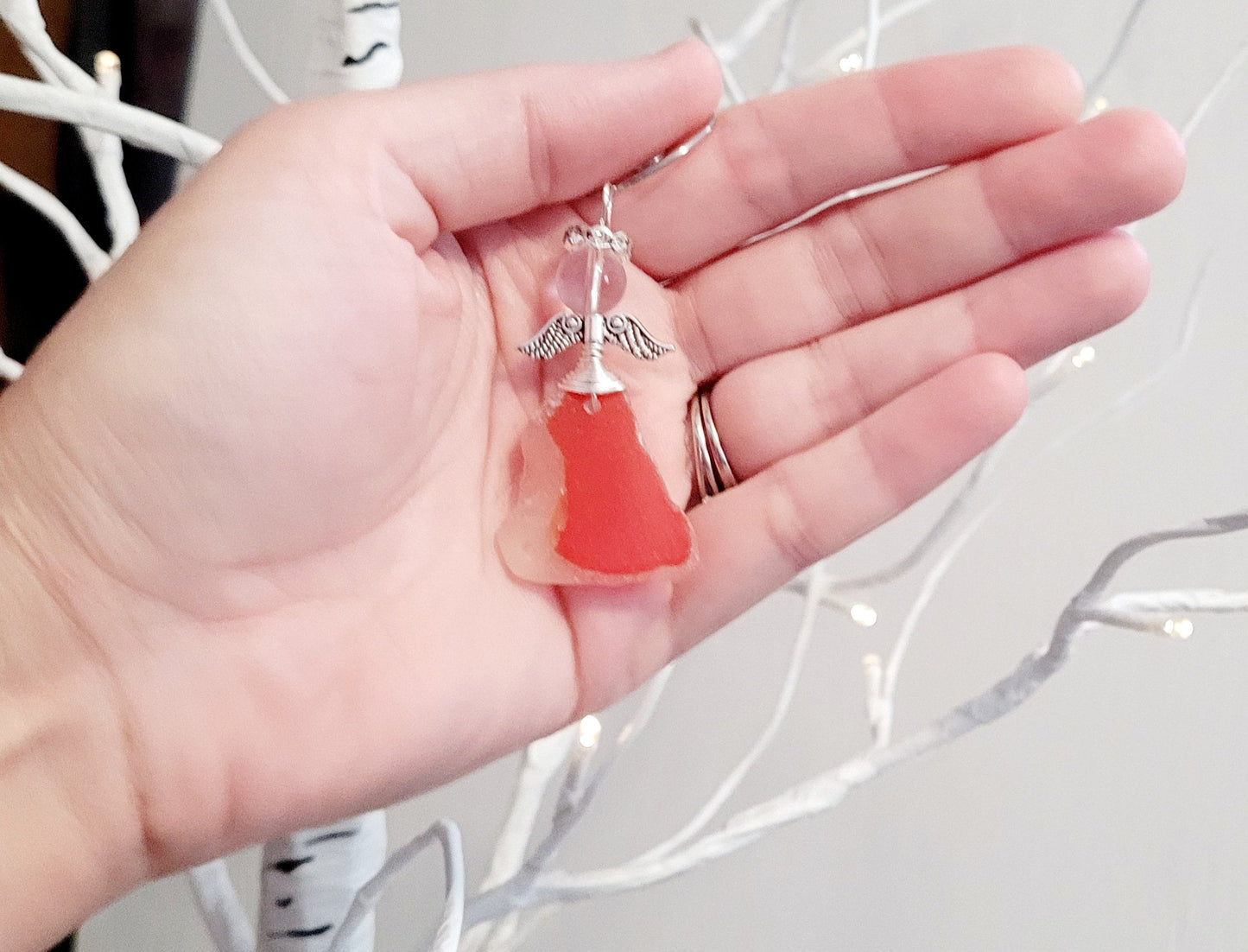 Genuine Sea Glass Angel/Red Sea Glass Sun Catcher/Angel Car Charm/Angel Pendant/193