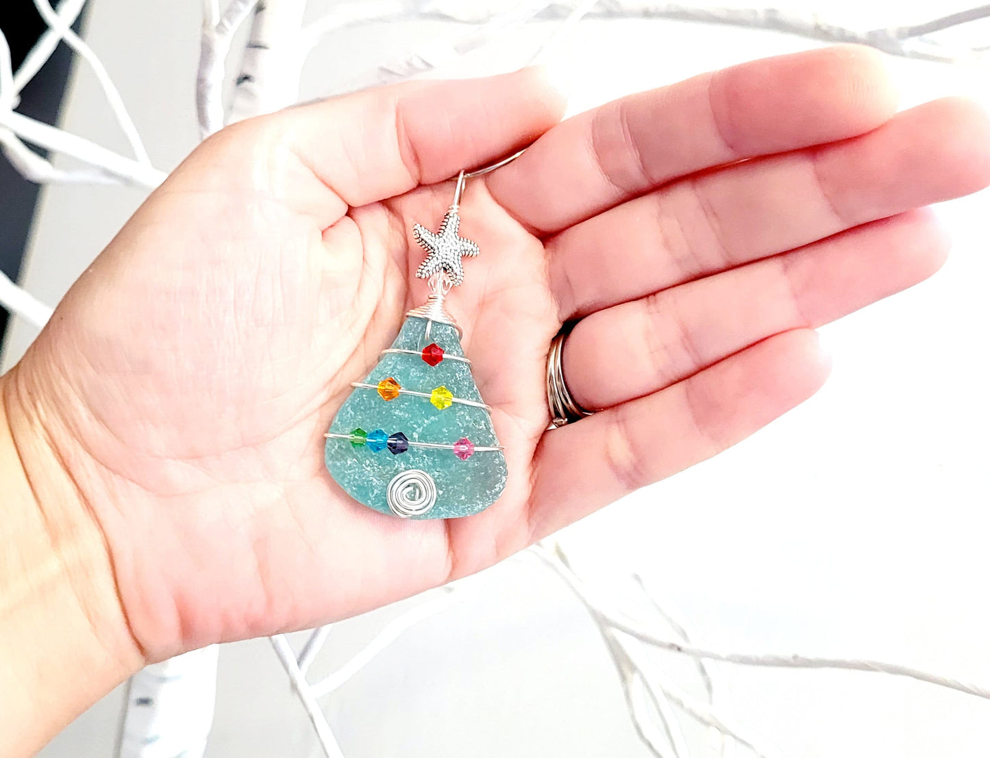 Genuine Sea Glass Christmas Tree Pendant/Sea Glass Christmas Tree Ornament/Coastal Ornament/Beach Decor/74