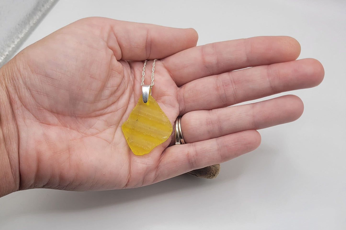 Genuine Sea Glass/Very Rare UV Yellow Sea Glass/Sea Glass and Sterling Silver Necklace/Sea Glass Pendant/Genuine Sea Glass Jewelry/227