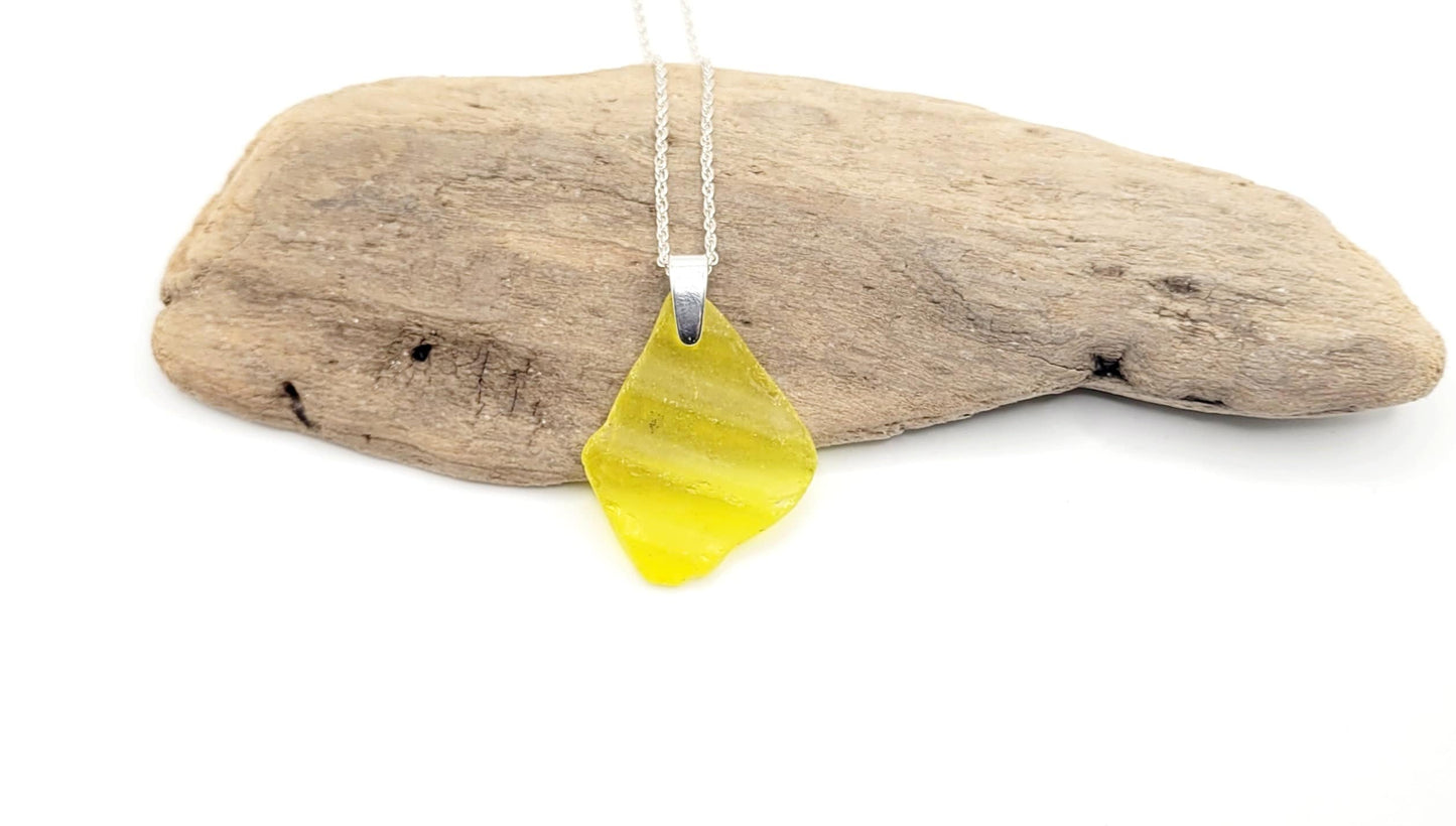 Genuine Sea Glass/Very Rare UV Yellow Sea Glass/Sea Glass and Sterling Silver Necklace/Sea Glass Pendant/Genuine Sea Glass Jewelry/227