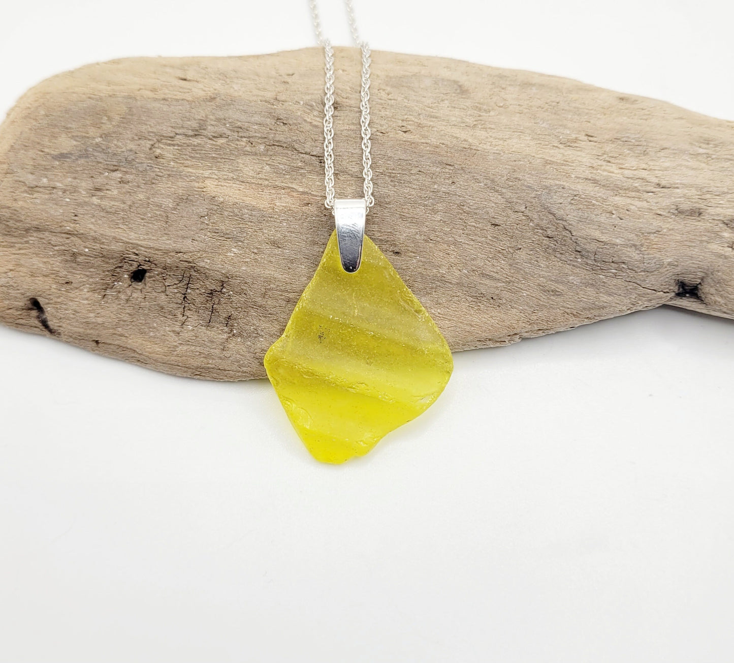 Genuine Sea Glass/Very Rare UV Yellow Sea Glass/Sea Glass and Sterling Silver Necklace/Sea Glass Pendant/Genuine Sea Glass Jewelry/227