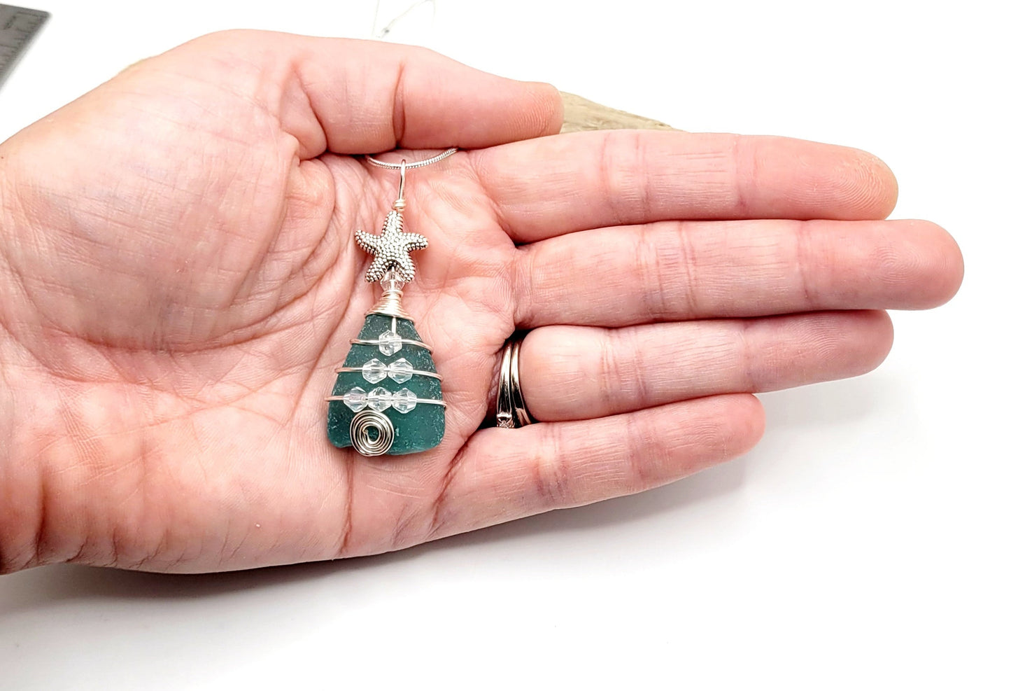 Genuine Sea Glass Christmas Tree Pendant/Sea Glass Christmas Tree Ornament/Coastal Ornament/Beach Decor/73