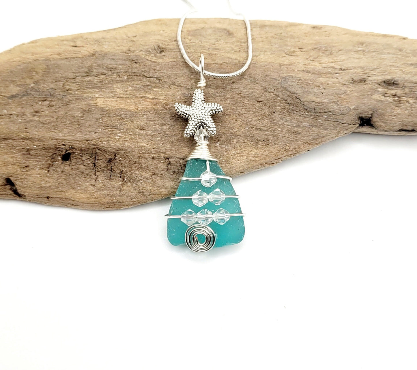 Genuine Sea Glass Christmas Tree Pendant/Sea Glass Christmas Tree Ornament/Coastal Ornament/Beach Decor/73