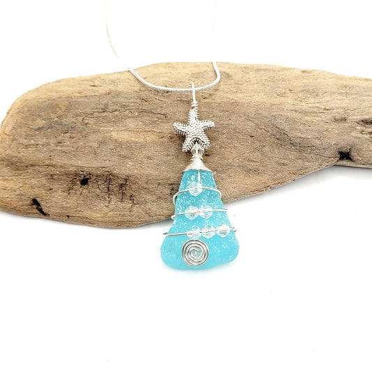 Genuine Sea Glass Christmas Tree Pendant/Sea Glass Christmas Tree Ornament/Coastal Ornament/Beach Decor/72