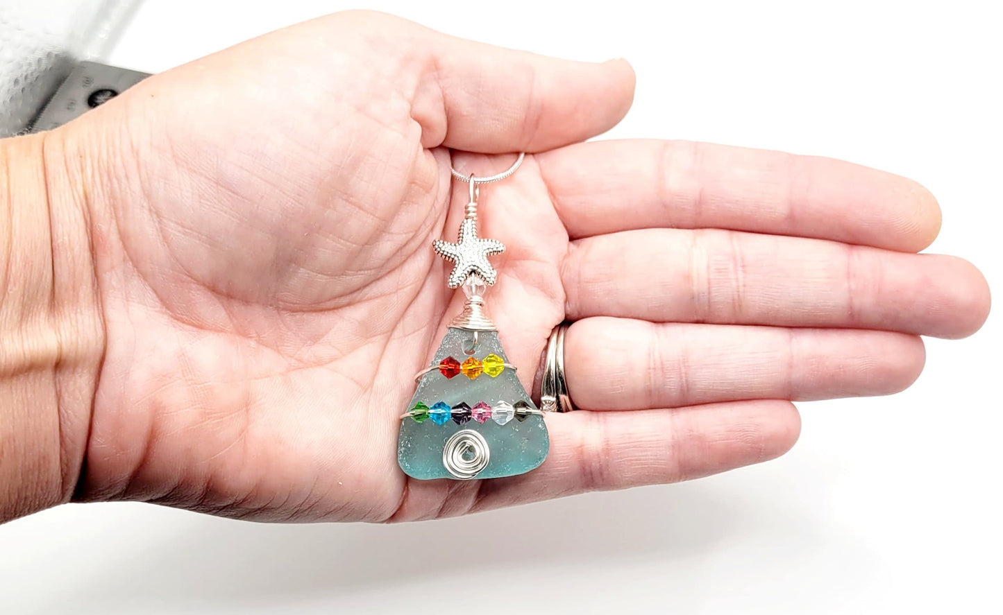 Genuine Sea Glass Christmas Tree Pendant/Sea Glass Christmas Tree Ornament/Coastal Ornament/Beach Decor/71