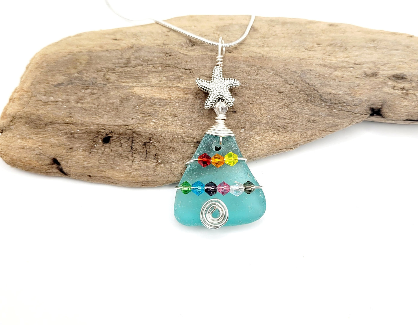 Genuine Sea Glass Christmas Tree Pendant/Sea Glass Christmas Tree Ornament/Coastal Ornament/Beach Decor/71