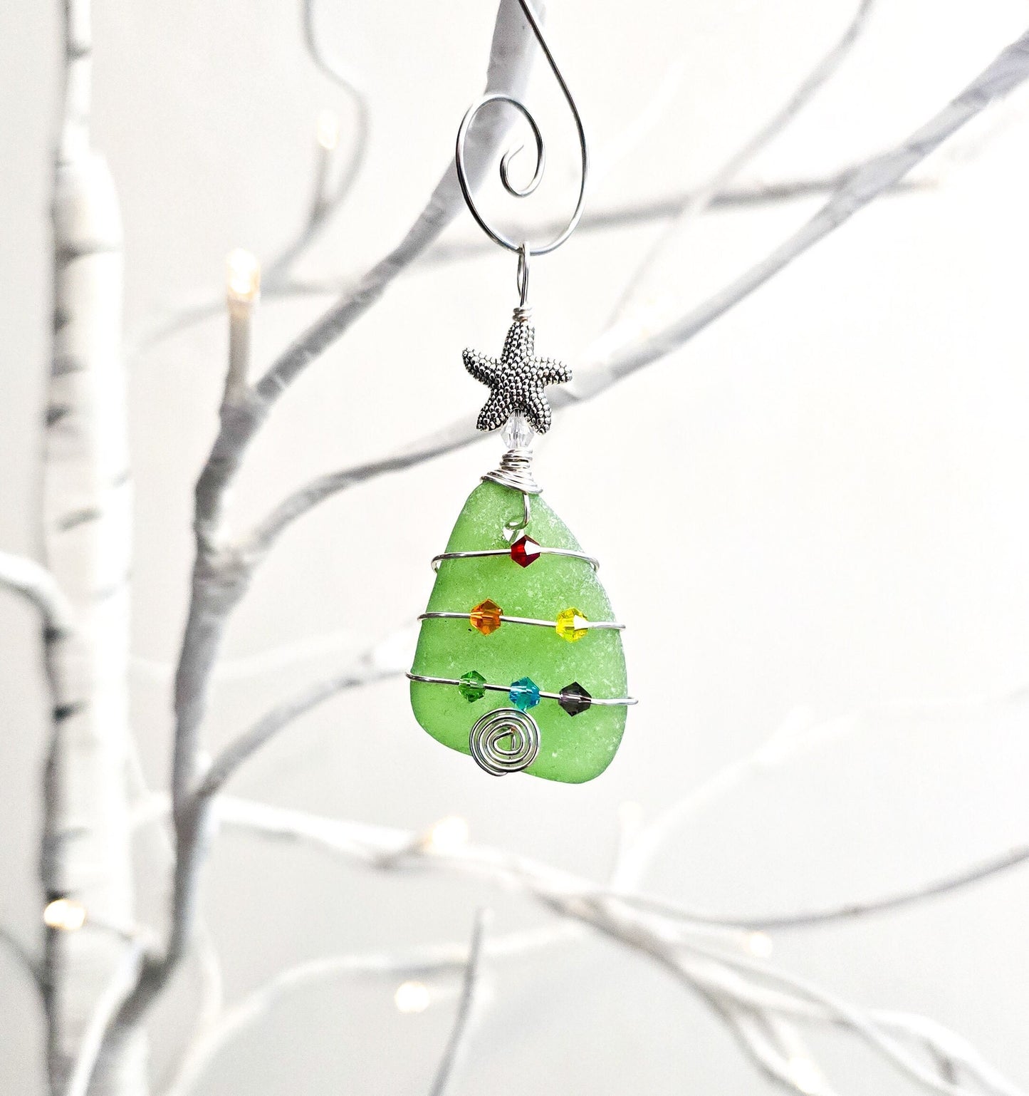 Genuine Sea Glass Christmas Tree Pendant/Sea Glass Christmas Tree Ornament/Coastal Ornament/Beach Decor/69