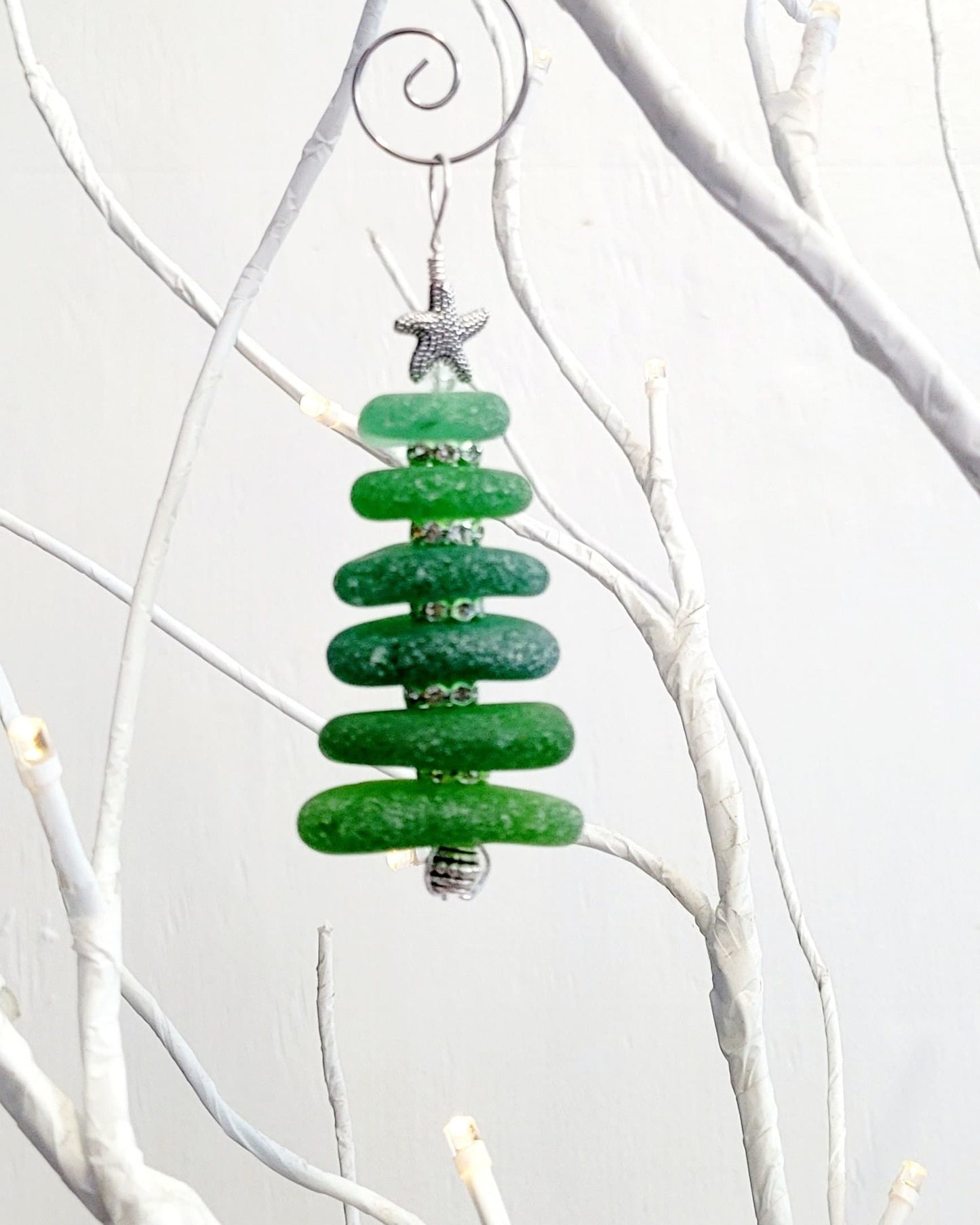 Sea Glass Christmas Tree Ornament/inches/Sea Glass Pine Tree Ornament/Genuine Sea Glass Tree Ornament/Coastal Christmas/Beach Christmas/4c