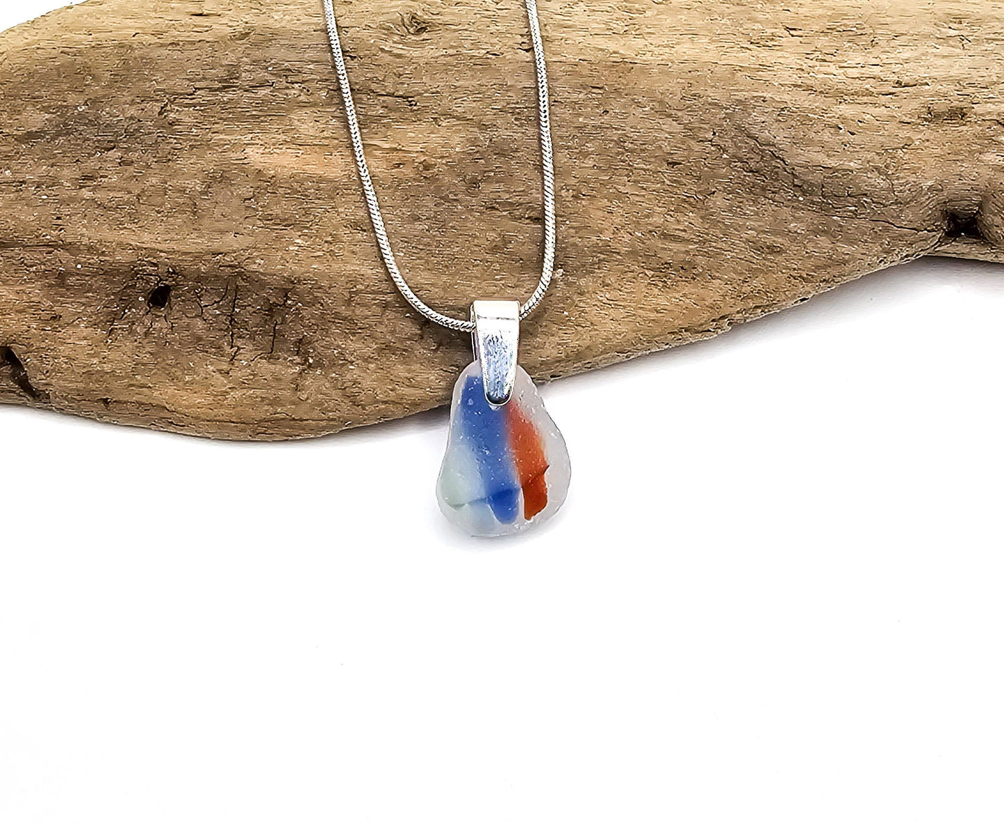 Genuine Sea Glass/Sea Glass and Sterling Silver Necklace/Art Glass/Art Glass Pendant/Genuine Sea Glass Jewelry