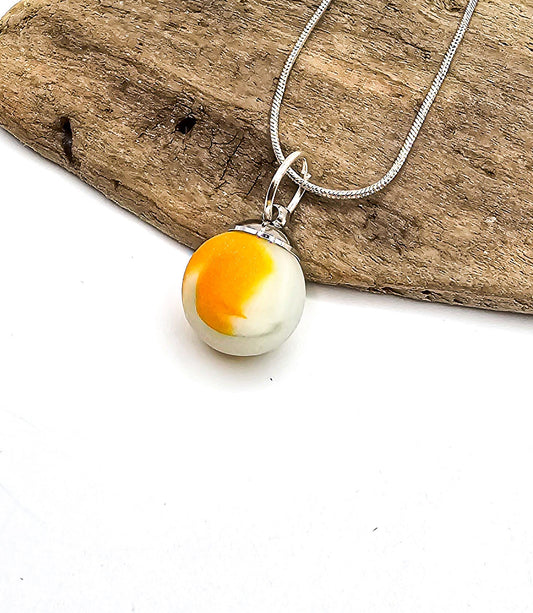 Genuine Sea Glass Marble/Orange Sea Glass Marble Pendant/Sea Glass Pendant/Sea Glass Necklace/Unique Gift