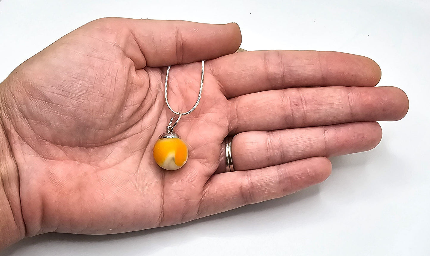 Genuine Sea Glass Marble/Orange Sea Glass Marble Pendant/Sea Glass Pendant/Sea Glass Necklace/Unique Gift